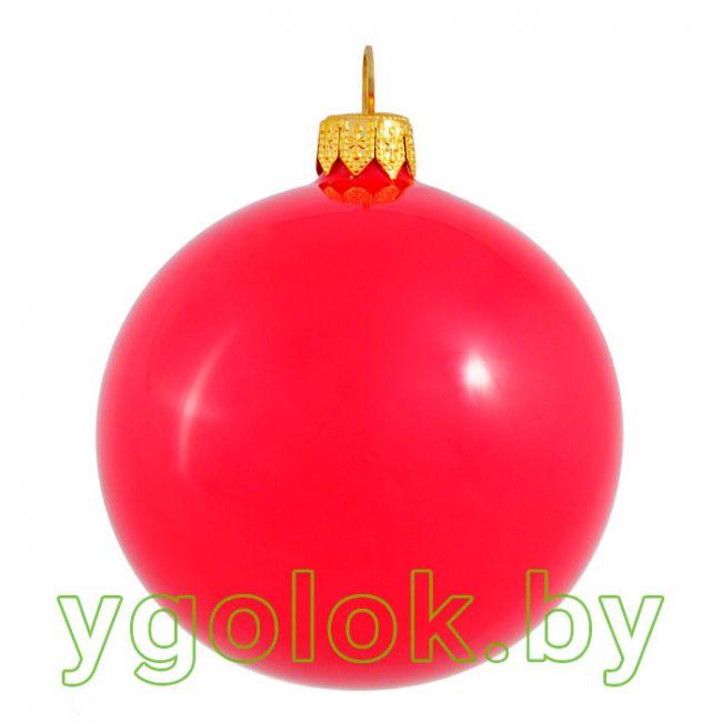 Стеклянная елочная игрушка эмаль красный D-8 см (ручная работа)